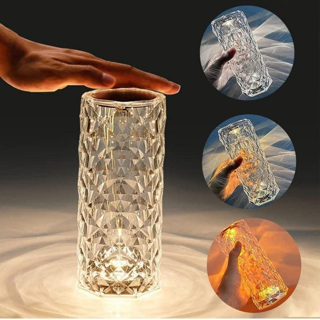 Crystal Touch LED Night Lamp – Elegant Diamond-Cut Design with Dimmable Warm & Cool Light