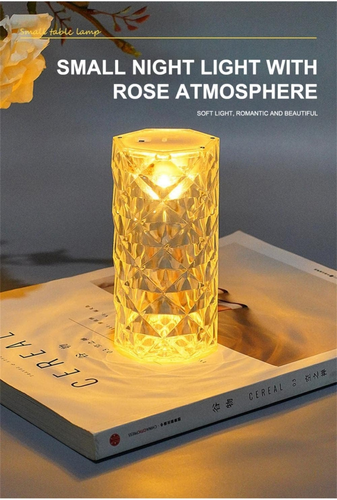 Crystal Touch LED Night Lamp – Elegant Diamond-Cut Design with Dimmable Warm & Cool Light